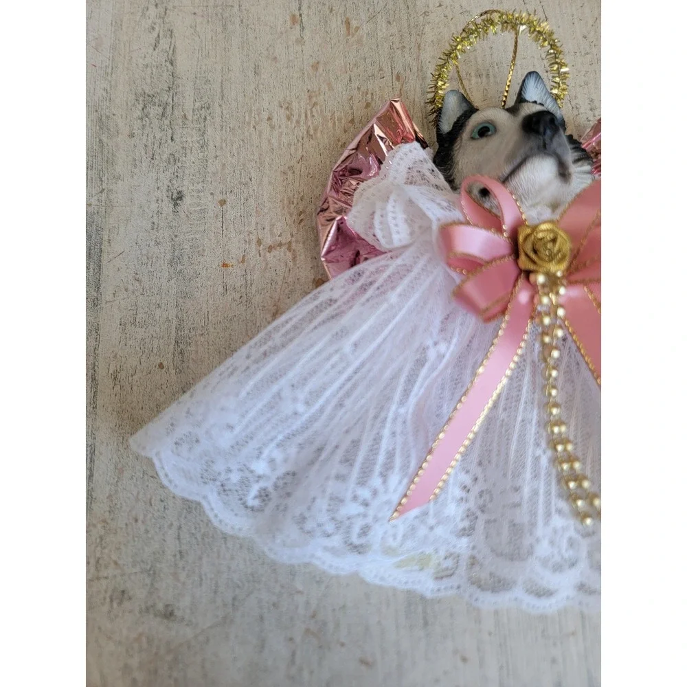 Vintage husky angel halo ornament Xmas dog puppy pet religious home